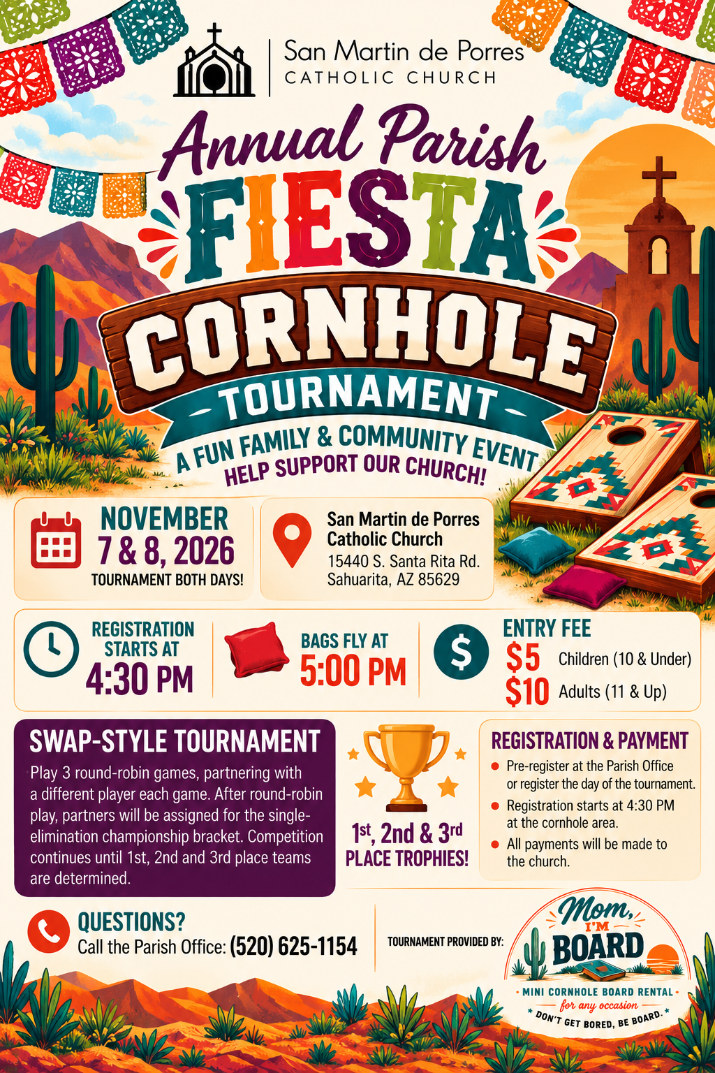 image of a mini Cornhole tournament for a church fiesta